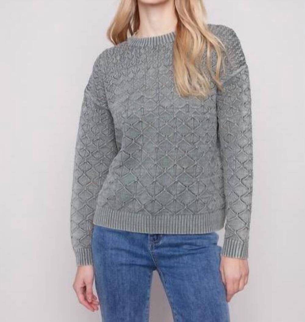 NEW CHARLIE B spruce pointelle sweater in grey